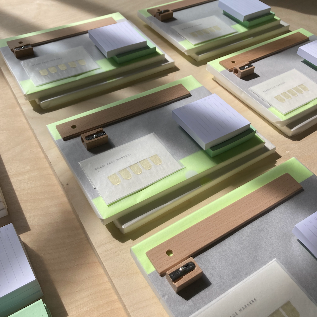Notebooks and stationery laid out fo subscription parcels