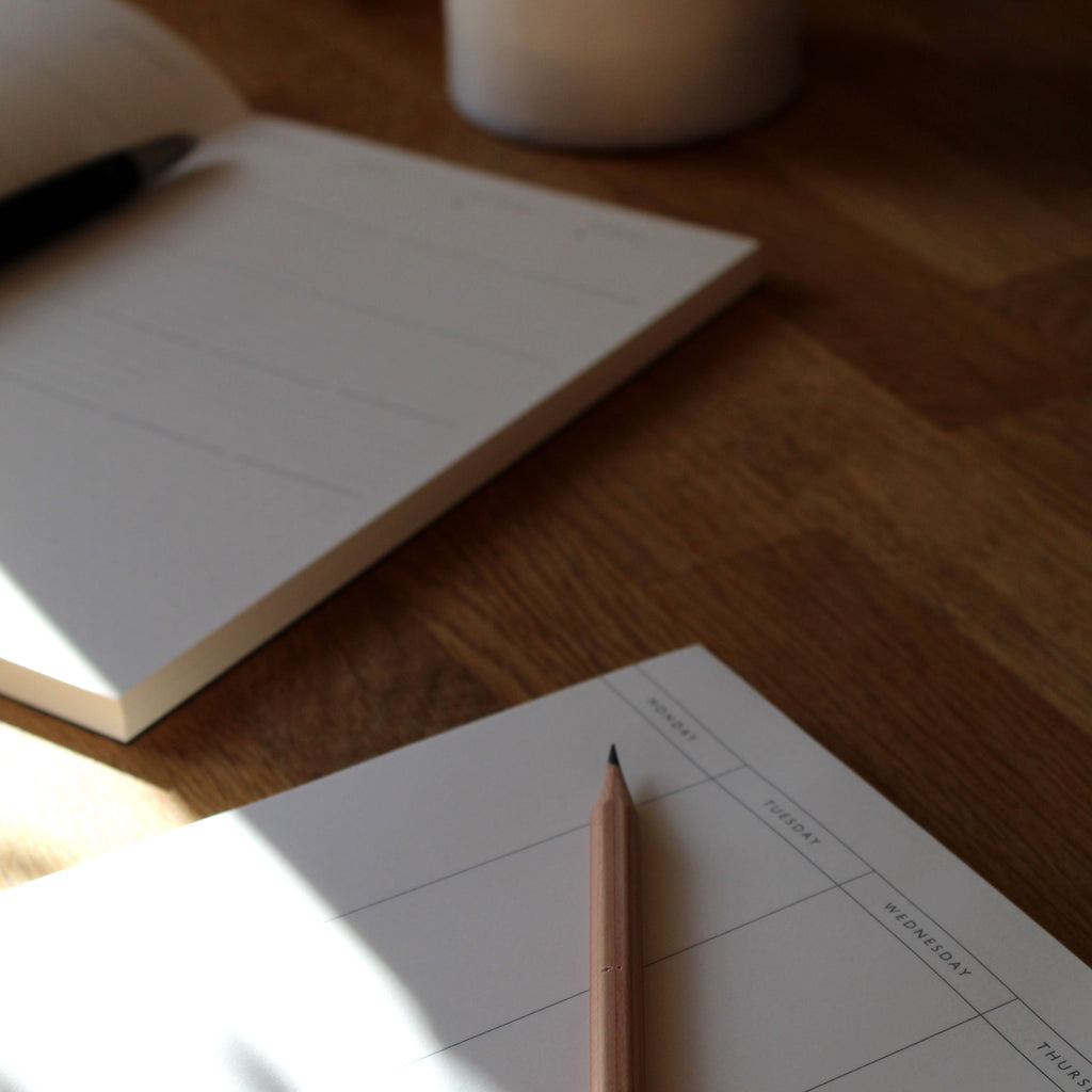 Mark+Fold minimal stationery week planner pad, desktop planner pad with tear-off pages