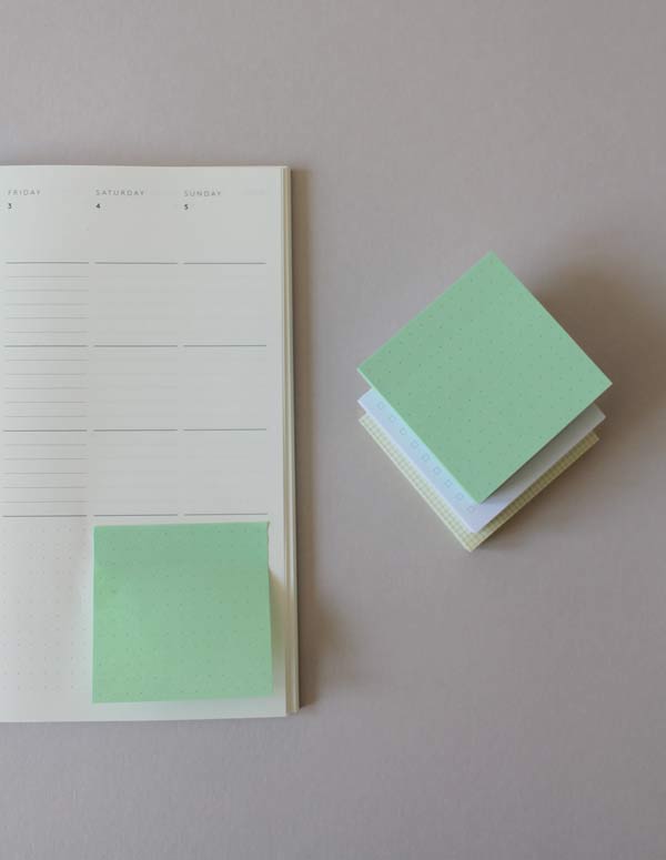 Mark+Fold sticky notes post-its, mint green yellow square grid, printed in the UK