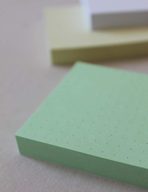 Mark+Fold sticky notes post-its, mint green yellow square grid, printed in the UK